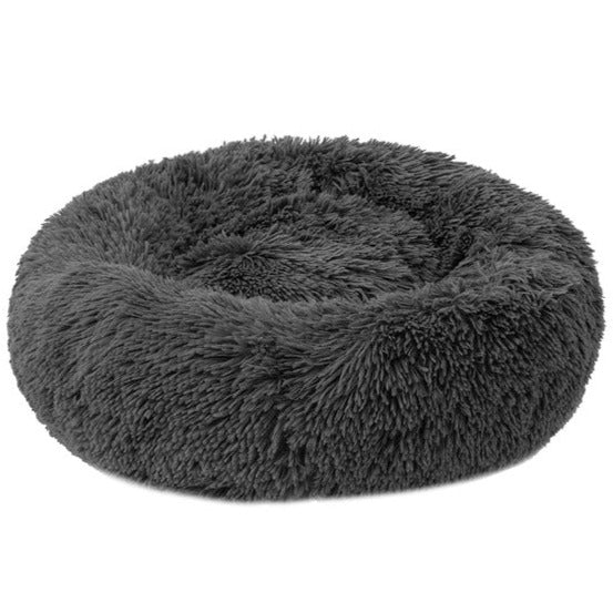 mjuk och skön kattbÀdd. Rund donut fluffig kattsÀng för katter. Lugnande och mysig. MörkgrÄ